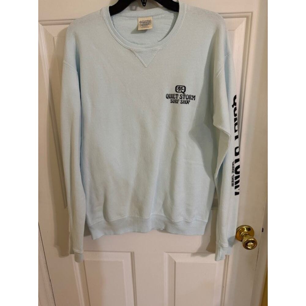 Quiet Storm Women's Light Blue Sweatshirt | Crewneck Pullover with Sleeve Logo
